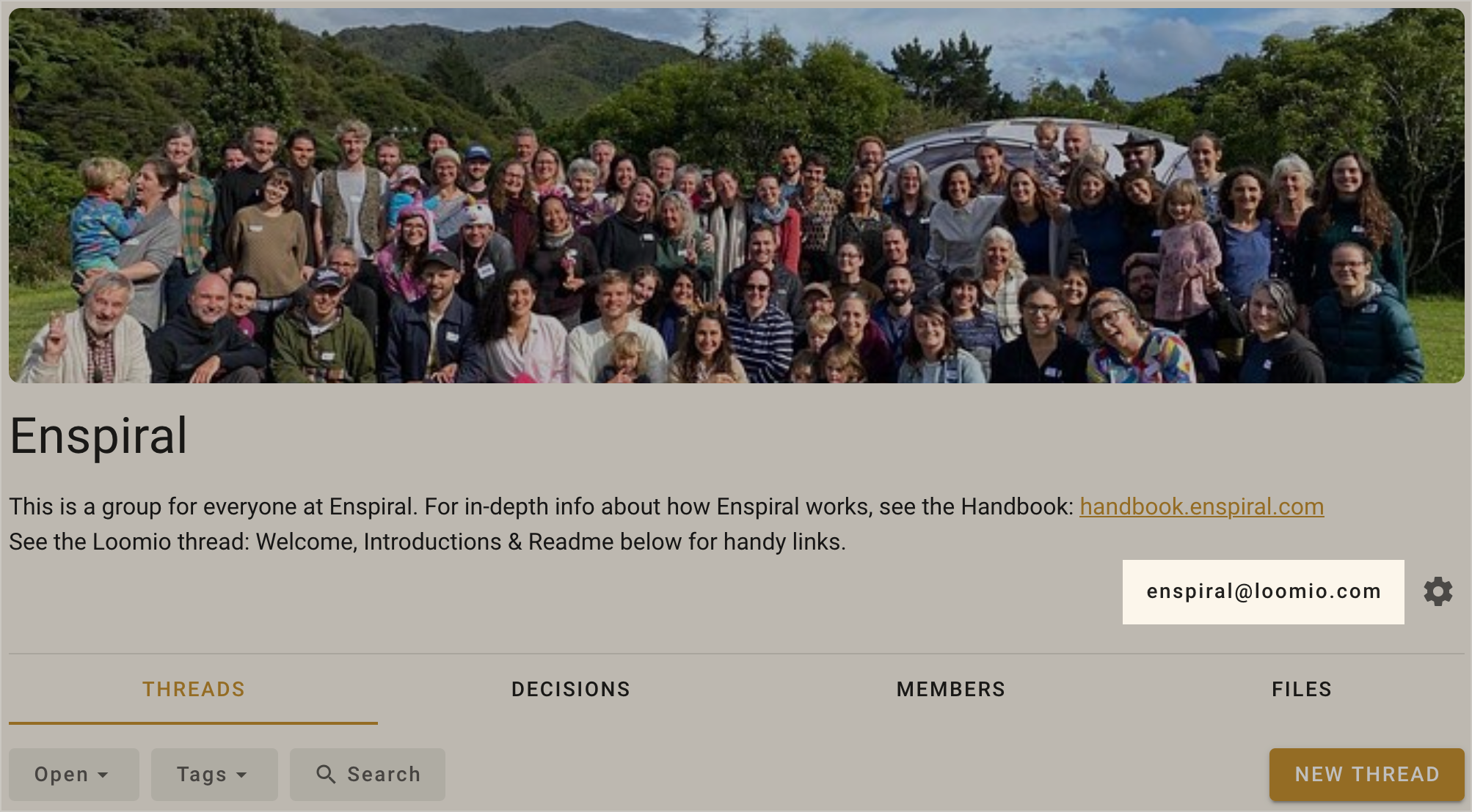 location of the email address on the group page