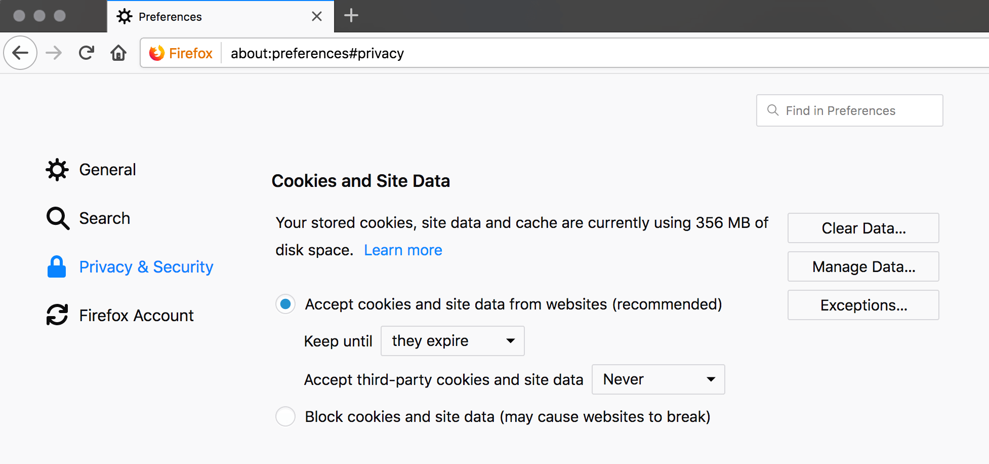 firefox cookie settings