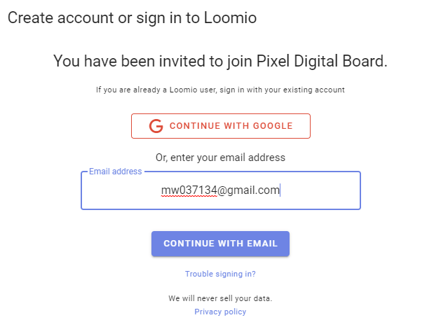 sign-in form